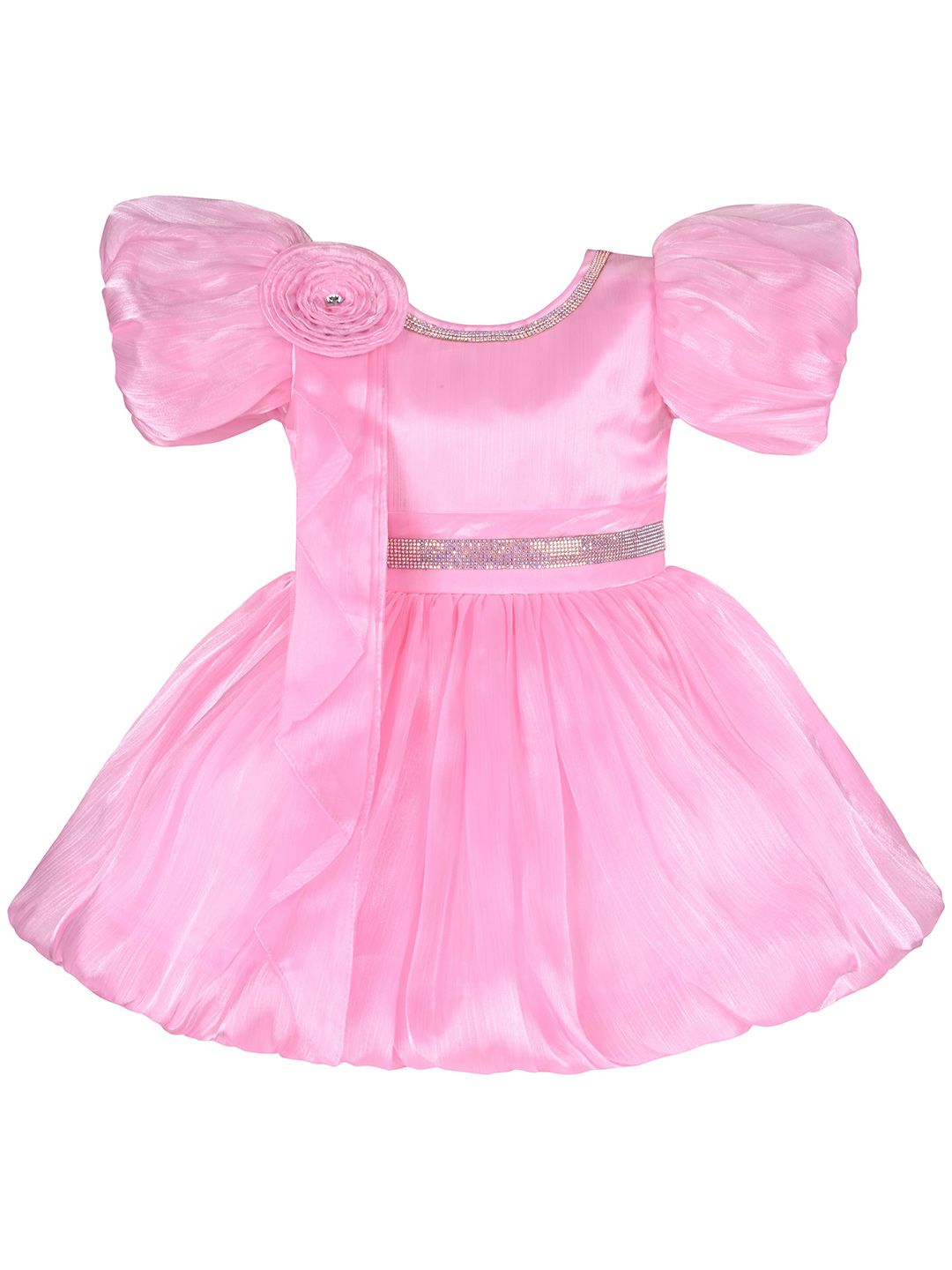 Wish Karo Infant Girls Embellished Puff Sleeve Lace Fit & Flare Dress-picture-34