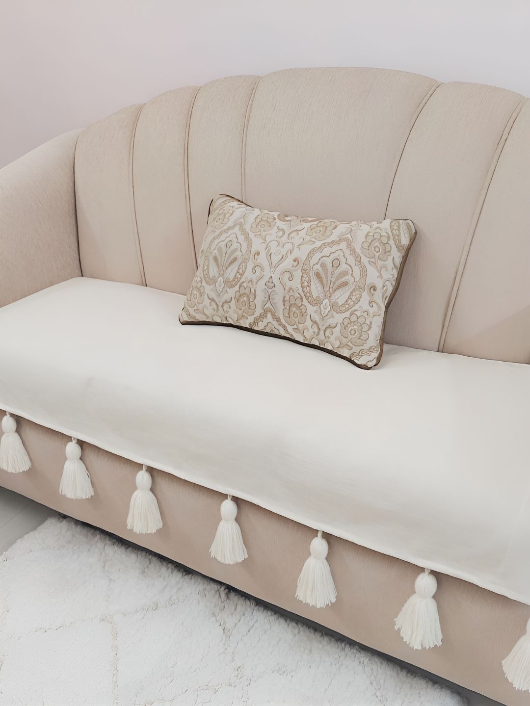 THROWPILLOW Off White Anti Slip Tassels Sofa Cover-picture-17
