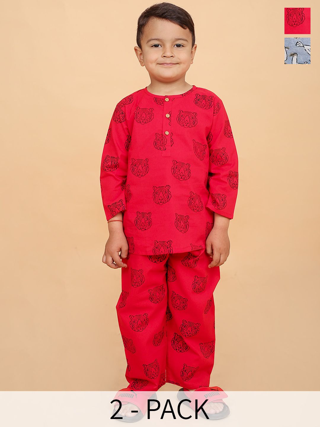 BAESD Boys Pack Of 2 Conversational Printed Pure Cotton Night Suits-picture-29