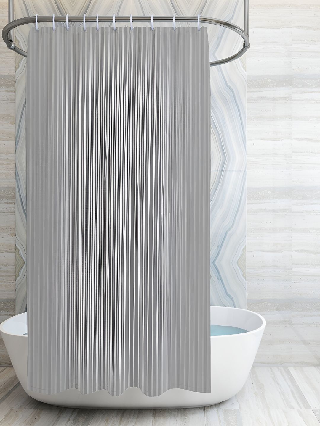MONKDECOR Grey Striped Water Repellent Shower Curtain