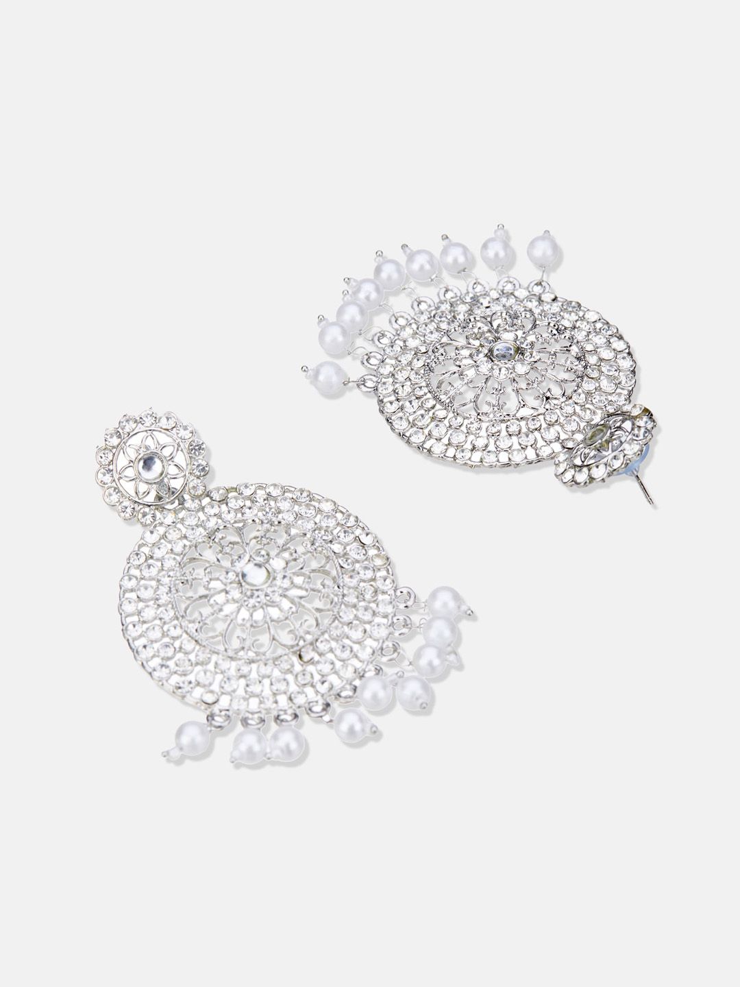 ATIBELLE Silver Plated Stone Studded & Beaded Jewellery Set