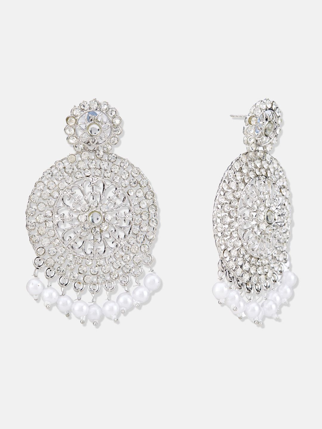 ATIBELLE Silver Plated Stone Studded & Beaded Jewellery Set