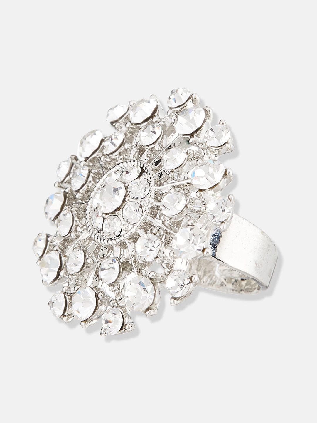 ATIBELLE Silver Plated Stone Studded & Beaded Jewellery Set