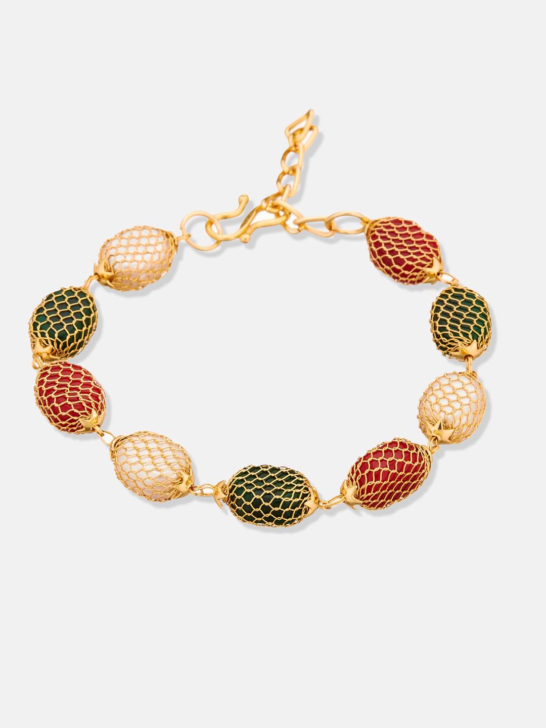 ATIBELLE Gold Plated Beaded Bracelet & Jhumkas Jewellery Set