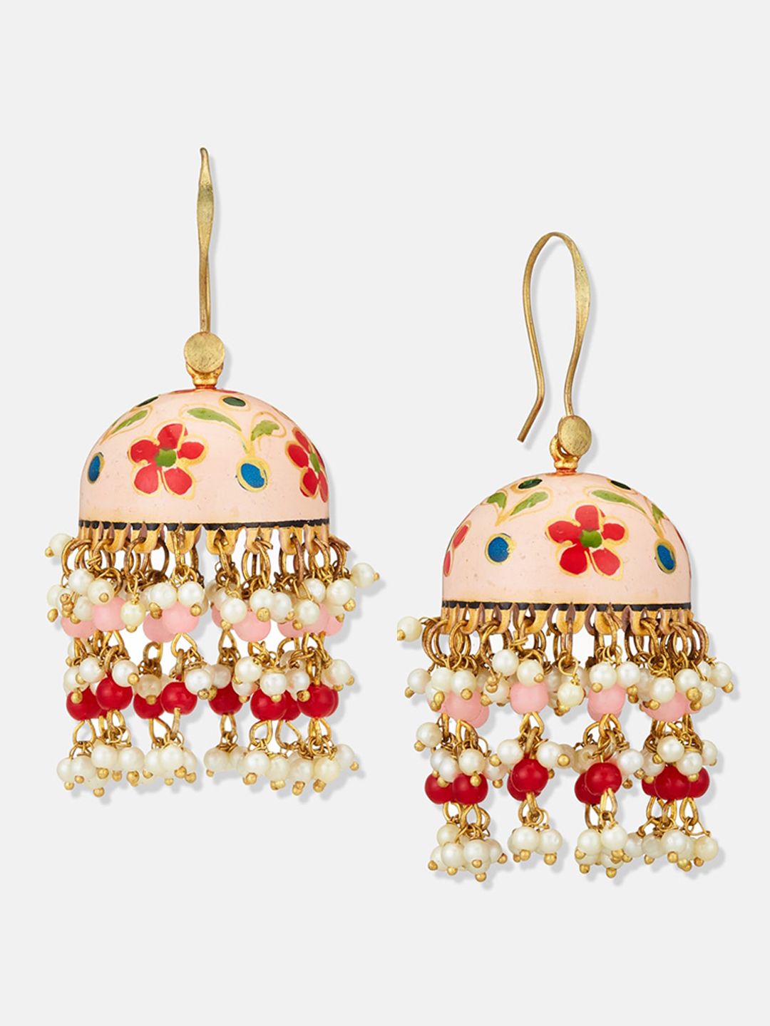 ATIBELLE Gold Plated Beaded Bracelet & Jhumkas Jewellery Set