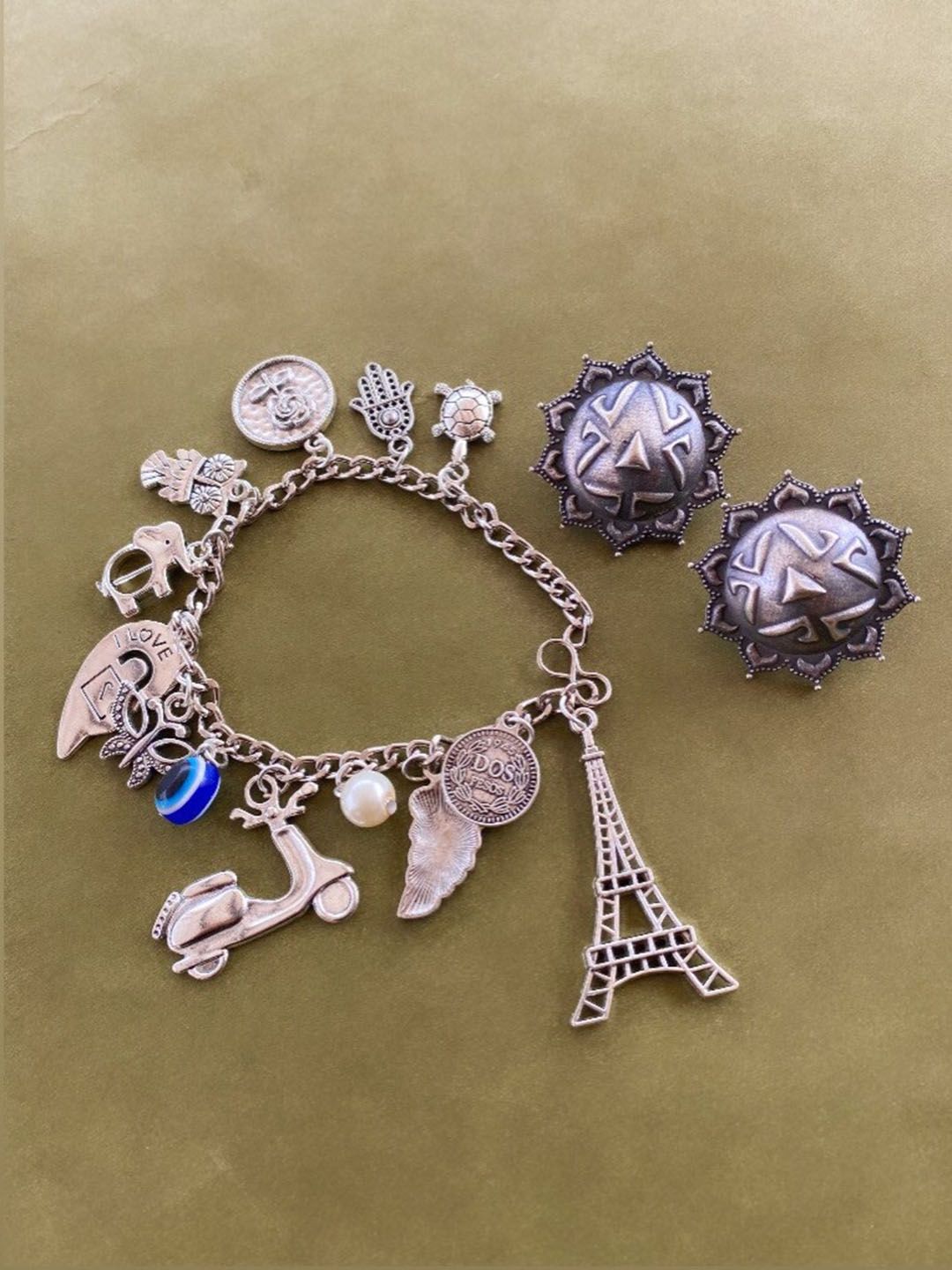 ATIBELLE Silver-Plated Floral Shaped Jewellery Set