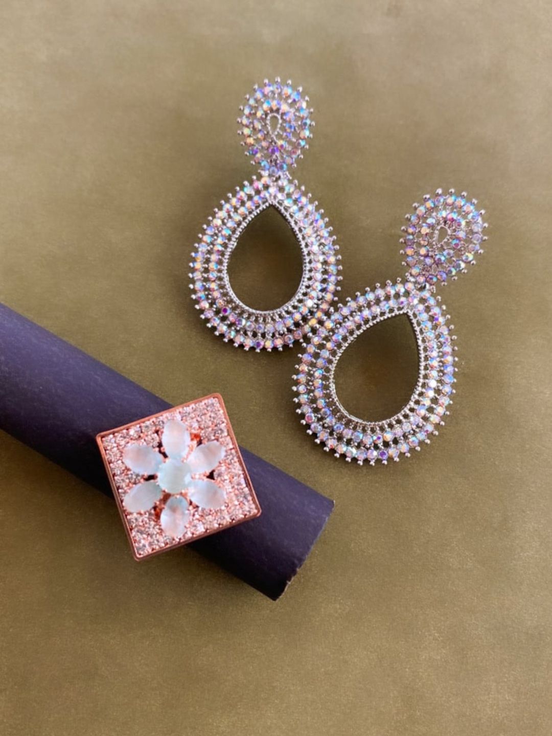 ATIBELLE Silver Plated & Stone Studded Jewellery Set