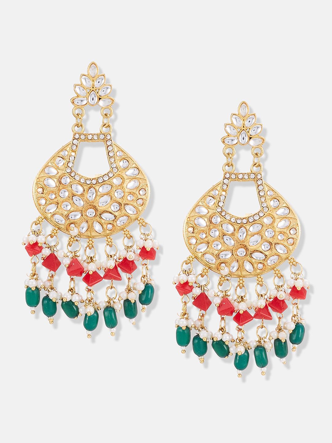 ATIBELLE Gold-Plated Kundan Stone-Studded & Beaded Jewellery Set