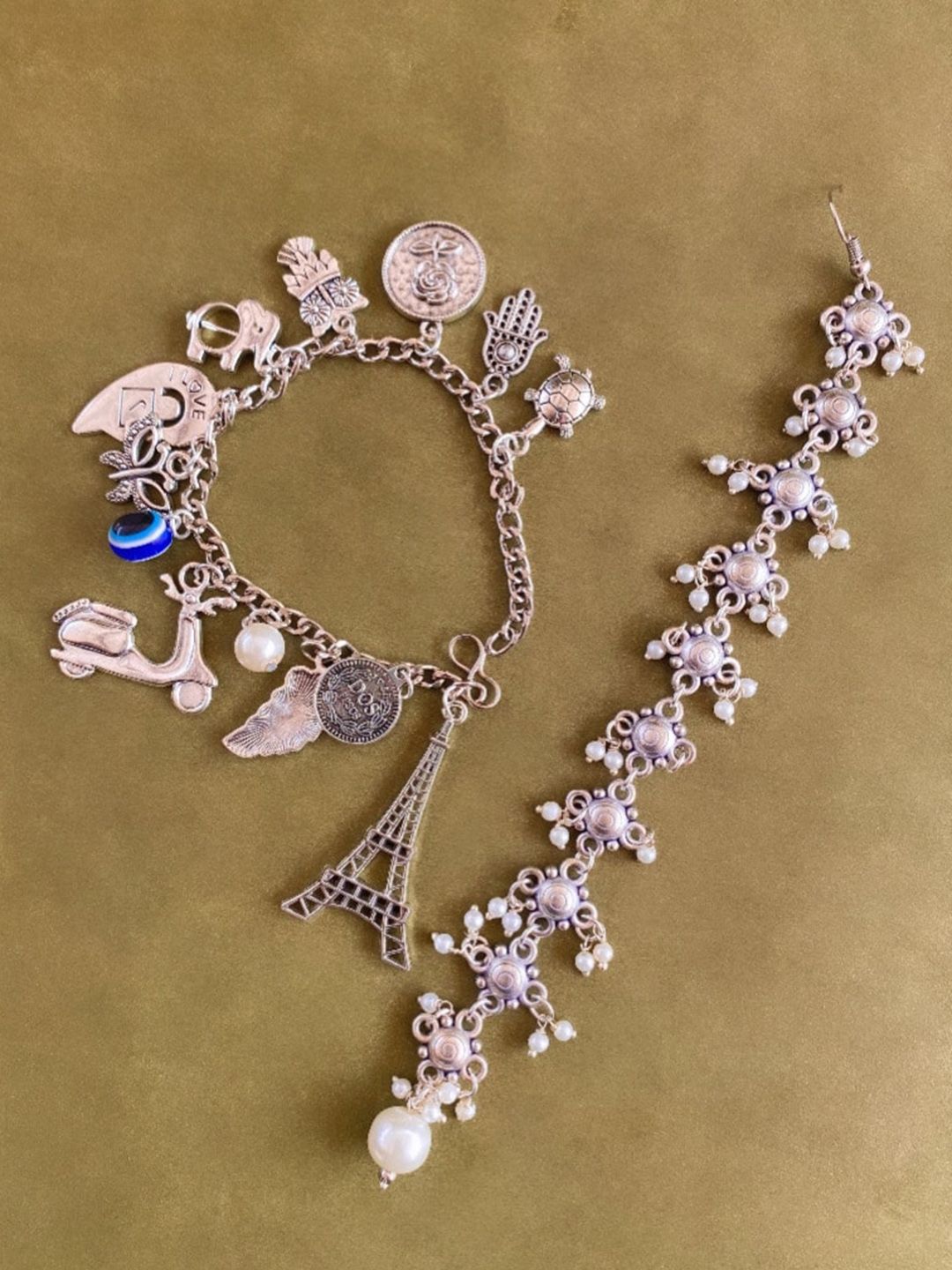 ATIBELLE Silver Plated  Floral Shaped-Beaded Jewellery Set