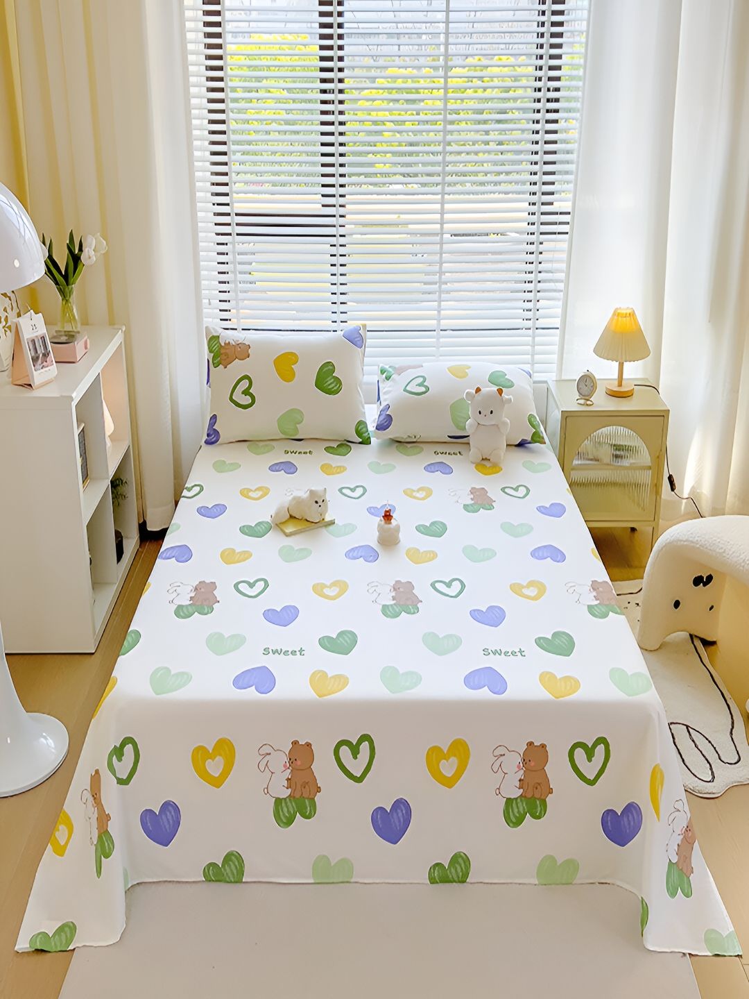 JC HOME White Cartoon Characters 210 TC Cotton Single Bedsheet with 1 Pillow Covers-picture-21