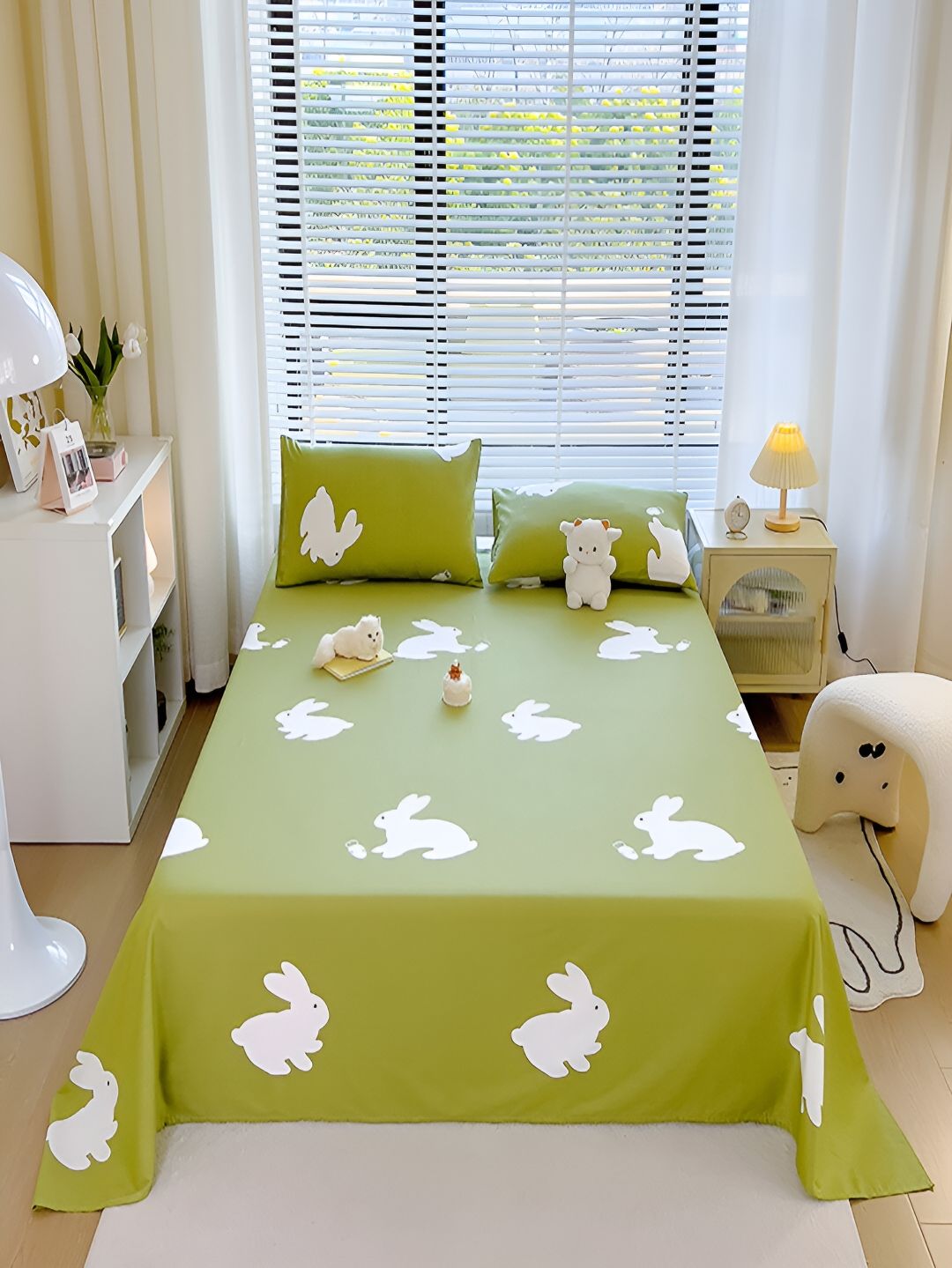 JC HOME Green & White Graphic 210 TC Single Bedsheet with 1 Pillow Covers-picture-13