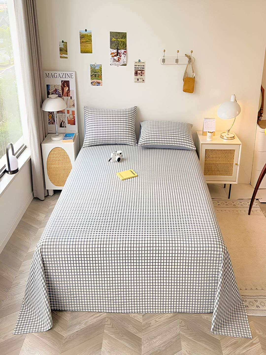 JC HOME Grey & White Geometric 220 TC Cotton Queen Bedsheet With 2 Pillow Covers-picture-33