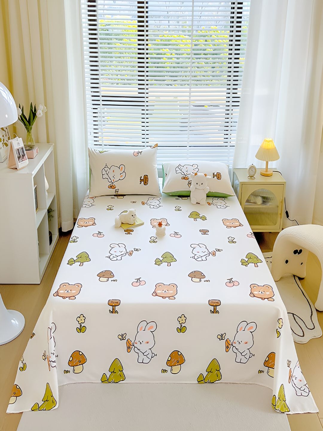 JC HOME White & Green Printed Cotton 210 TC Single Bedsheet with 1 Pillow Covers-picture-14