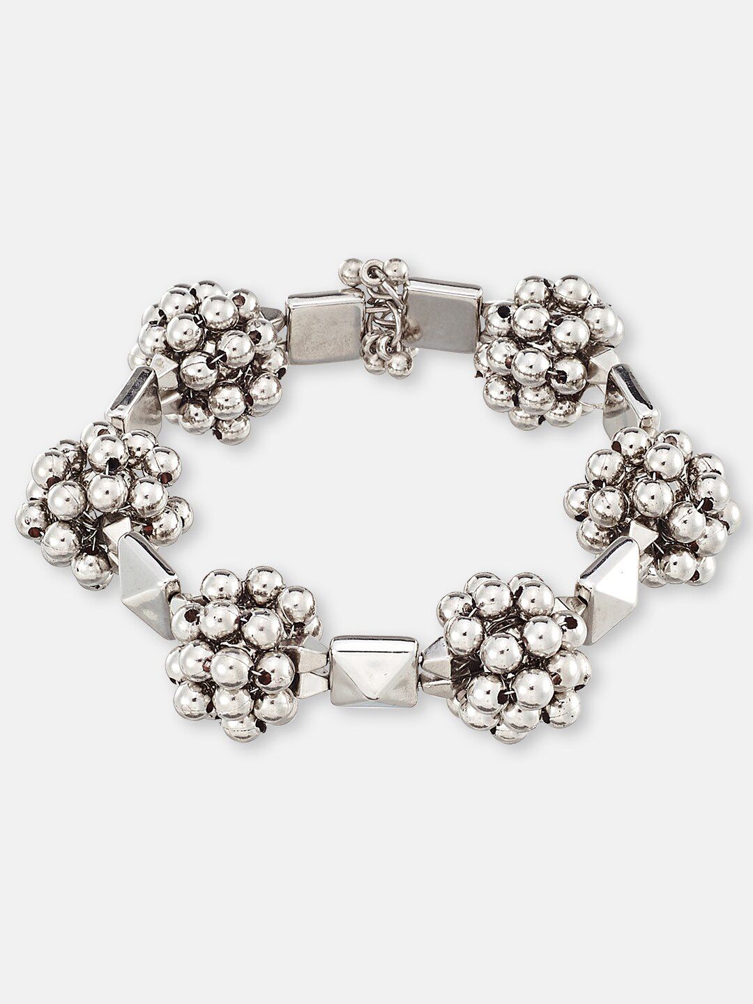 ATIBELLE Set Of 2 German Silver-Plated Stone-Studded Floral Shaped Bracelet & Necklace