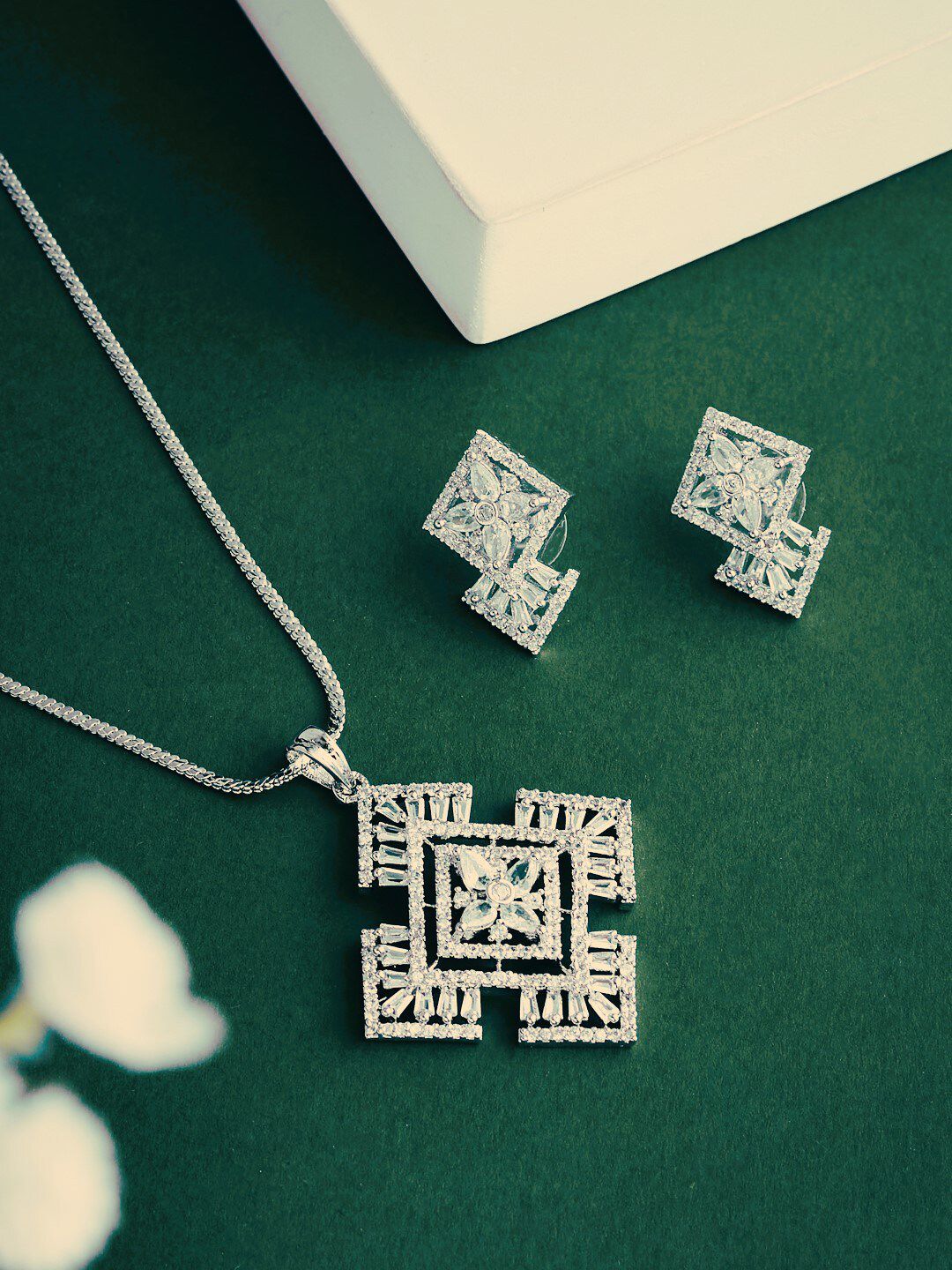 ATIBELLE Silver Plated & CZ Studded Jewellery Set