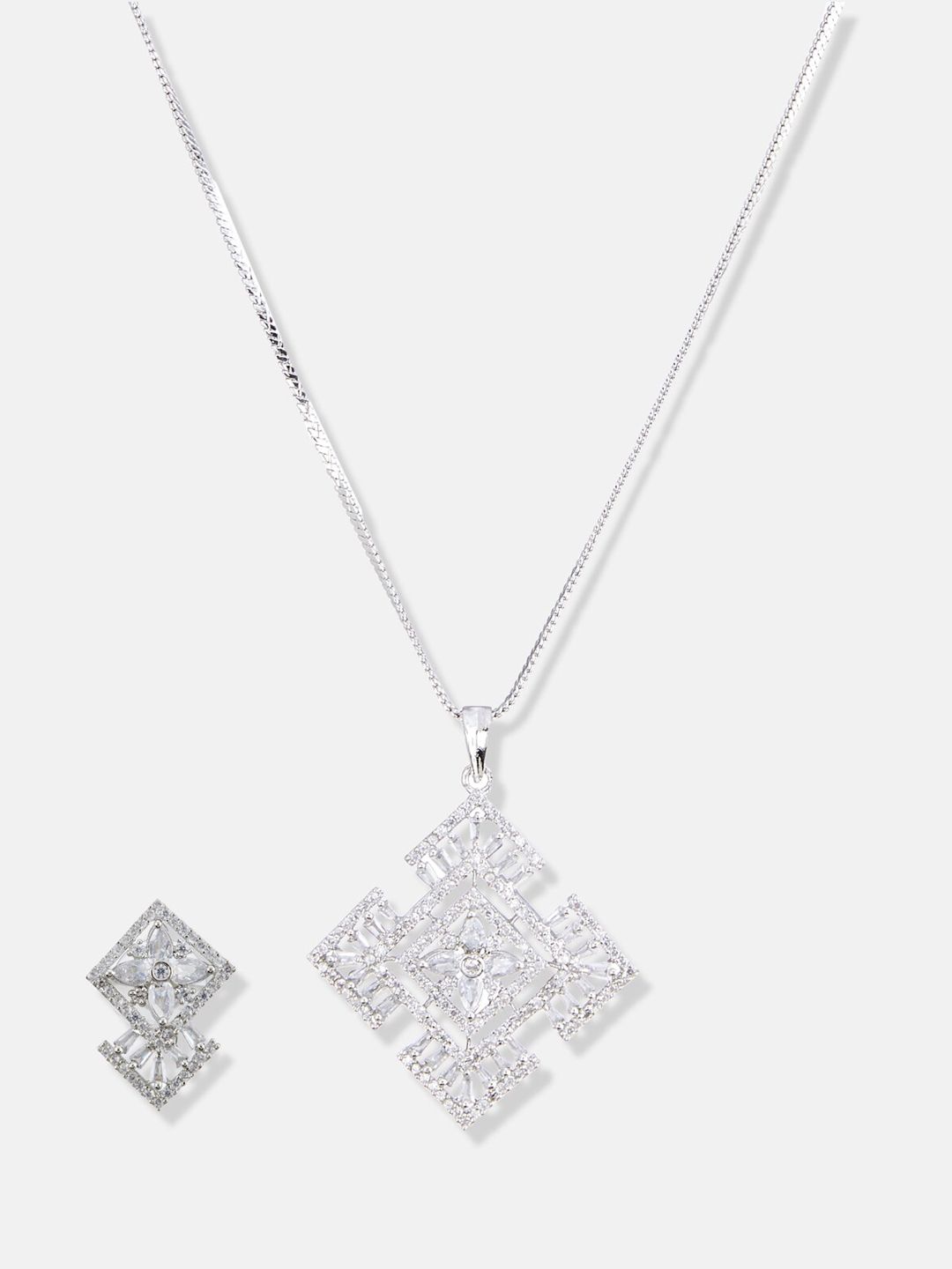 ATIBELLE Silver Plated & CZ Studded Jewellery Set