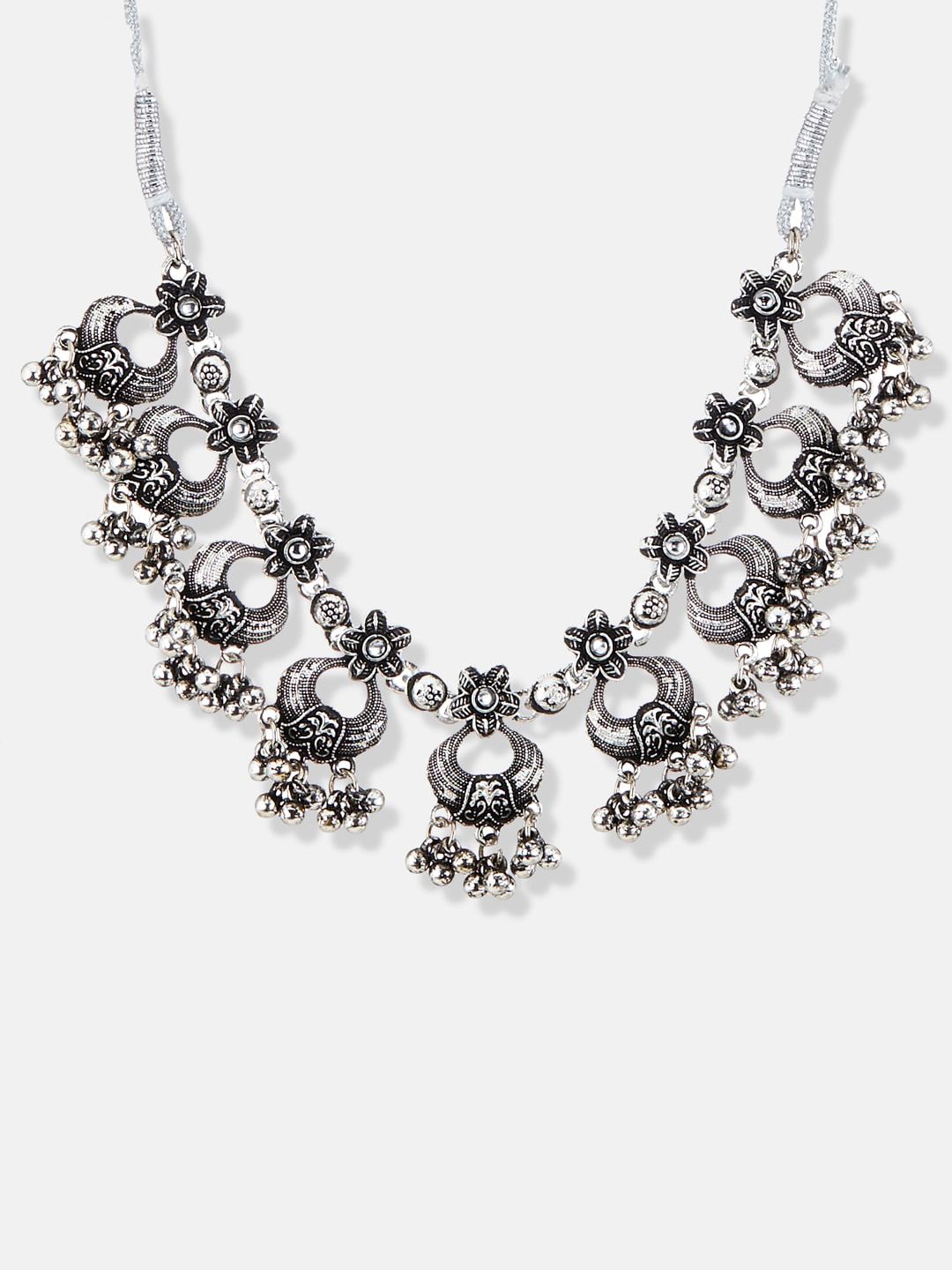 ATIBELLE German Silver-Plated Stone Studded Floral Shaped Jewellery Set