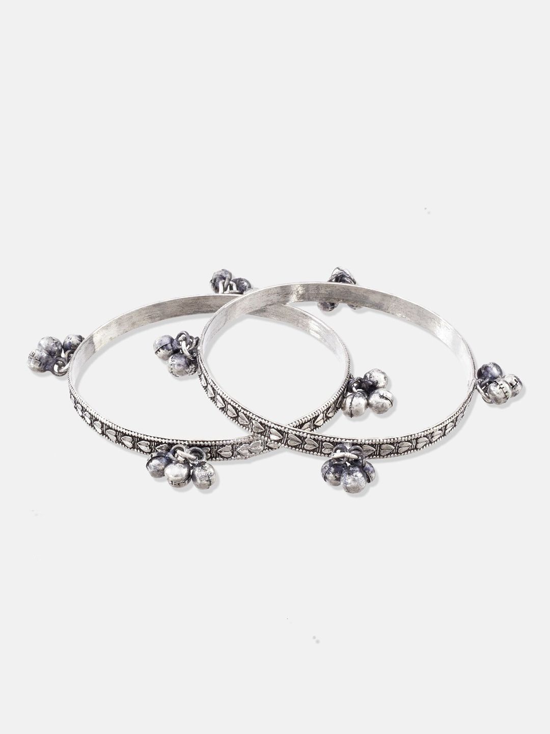 ATIBELLE German Silver-Plated Stone-Studded Floral Shaped Bangle & Necklace