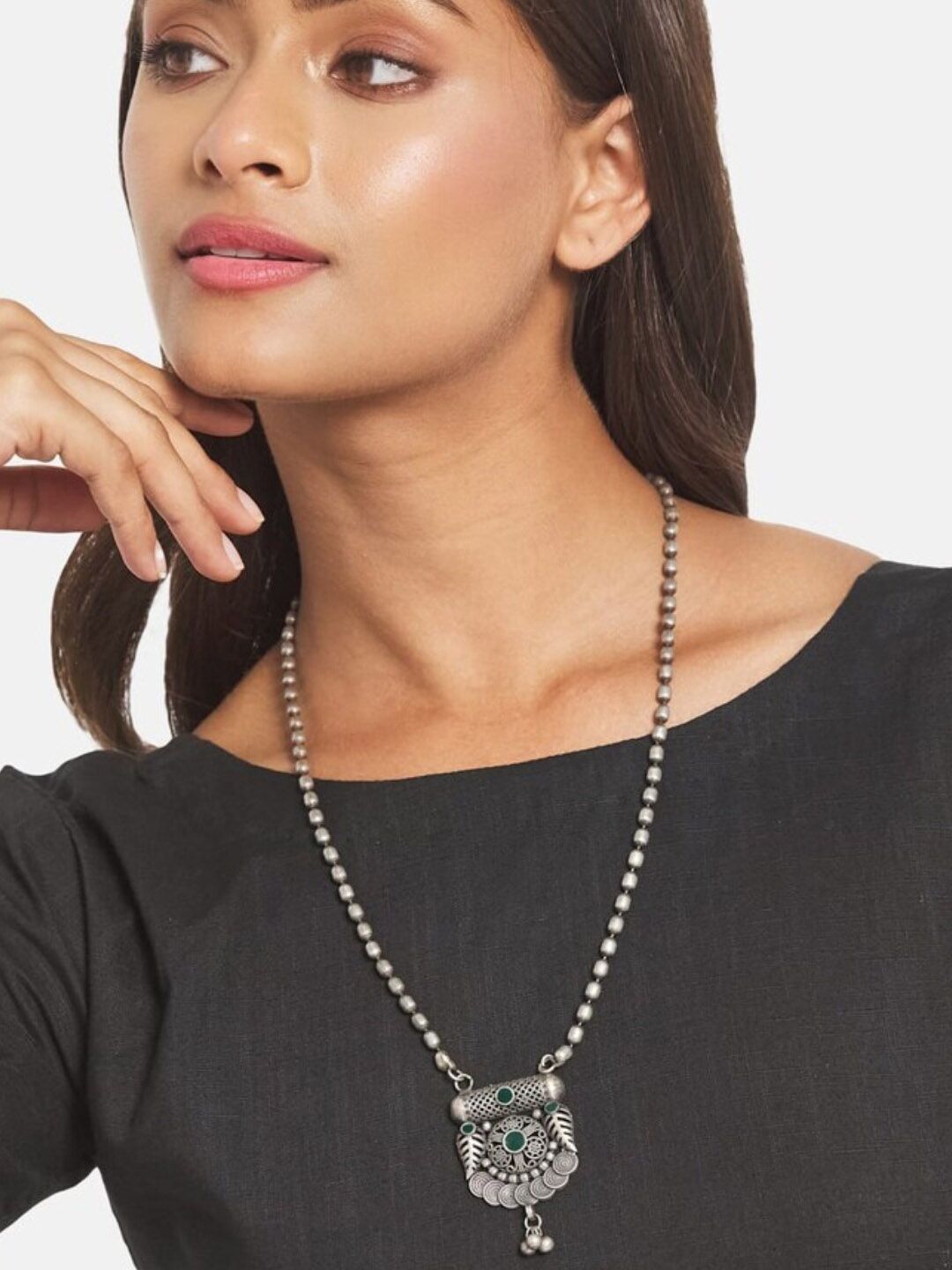 ATIBELLE German Silver-Plated Stone-Studded Floral Shaped Bangle & Necklace