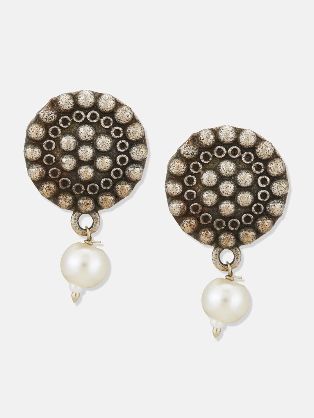 ATIBELLE German Silver-Plated Stone-Studded Floral Shaped Ghunghroo Earrings & Bangle