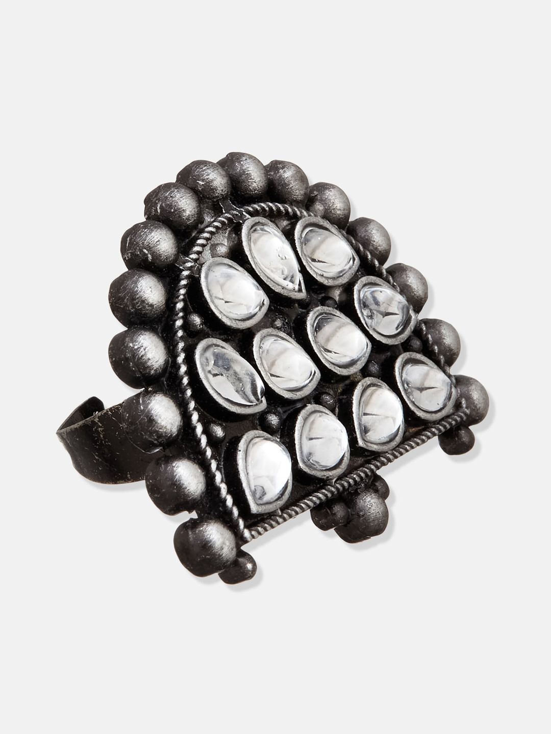 ATIBELLE Silver-Plated Stone-Studded & Beaded Jewellery Set