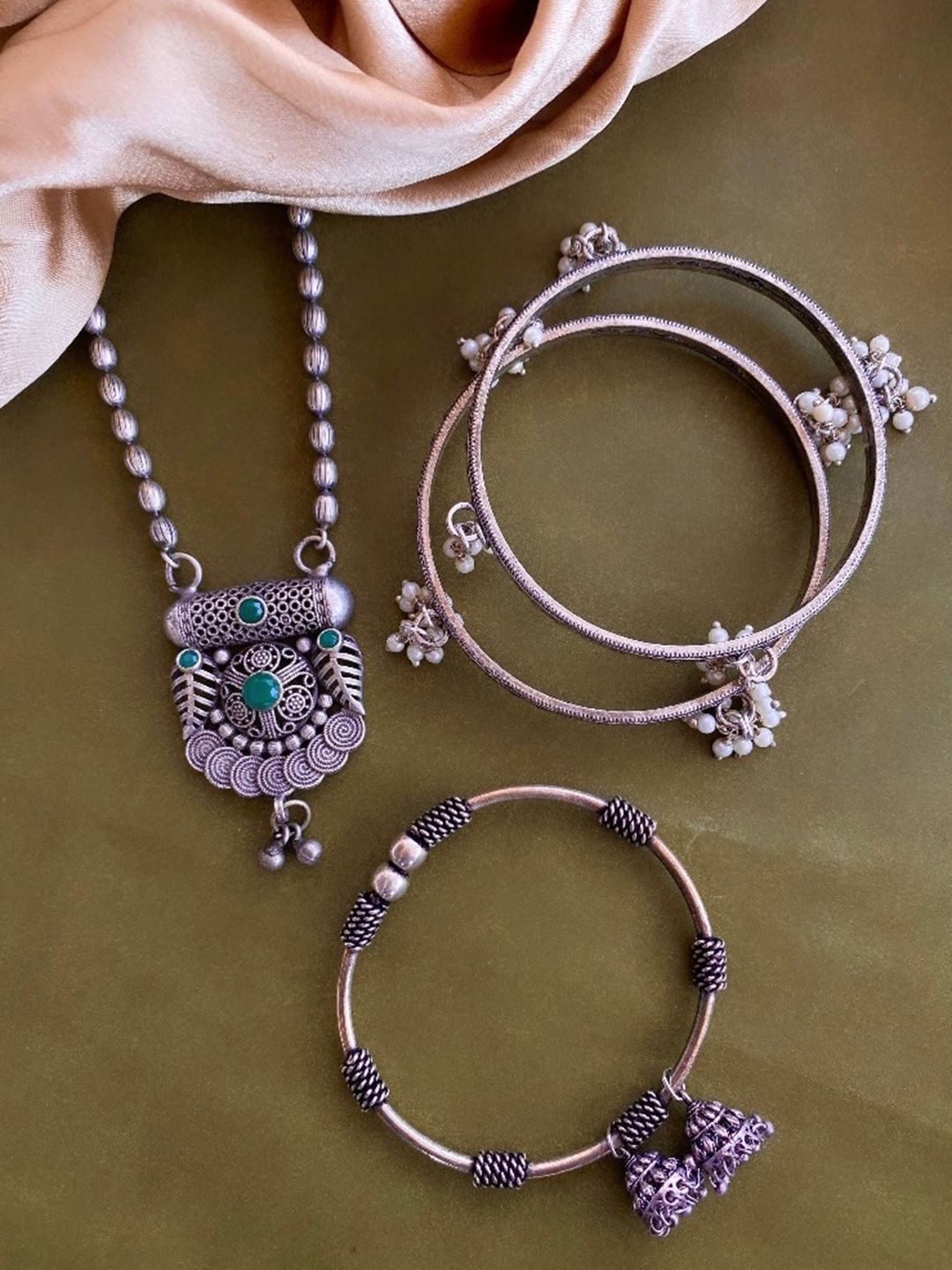 ATIBELLE Silver-Plated & Stone Studded Jewellery Set