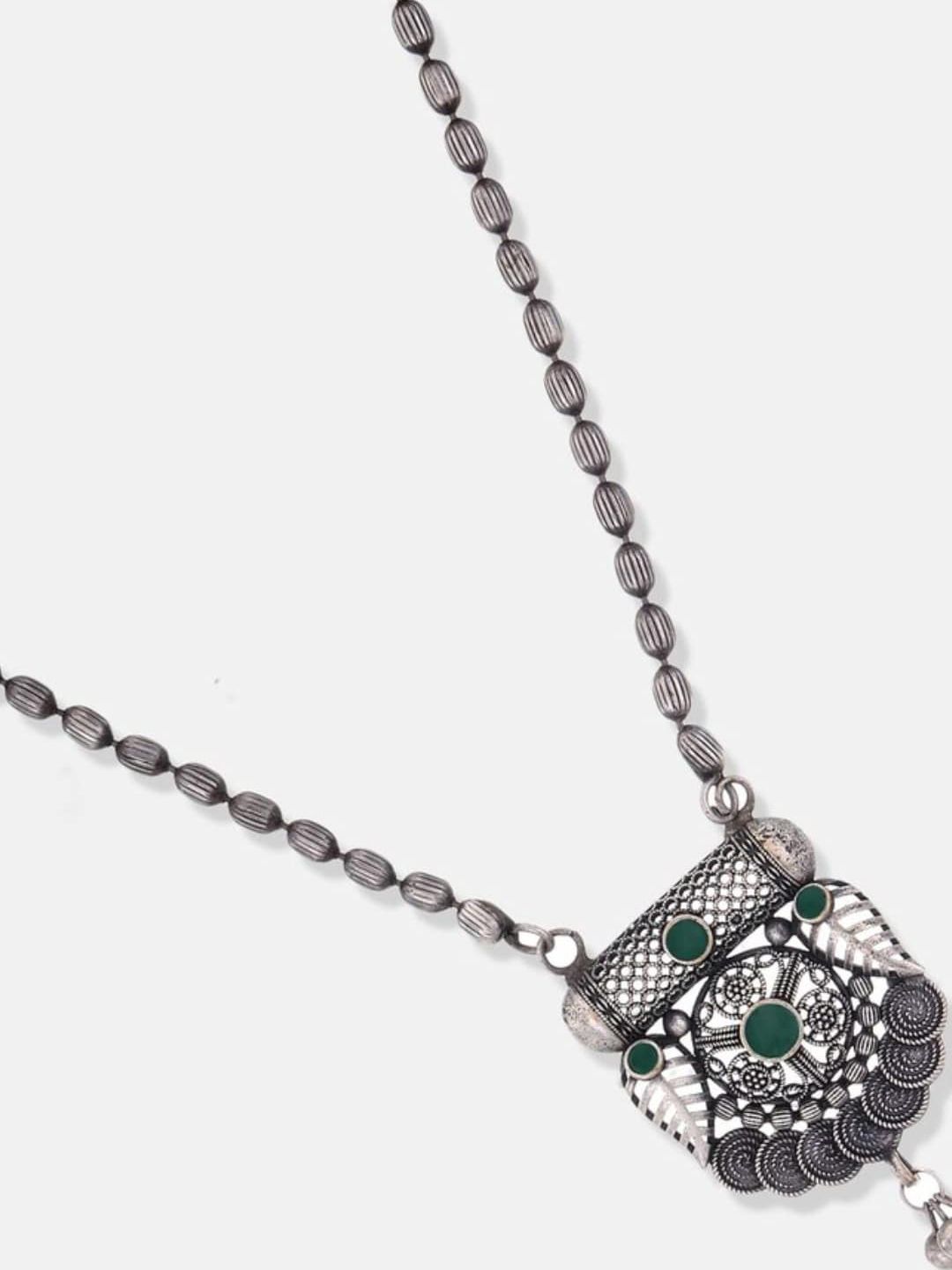 ATIBELLE German Silver-Plated Stone-Studded & Beaded Jewellery Set