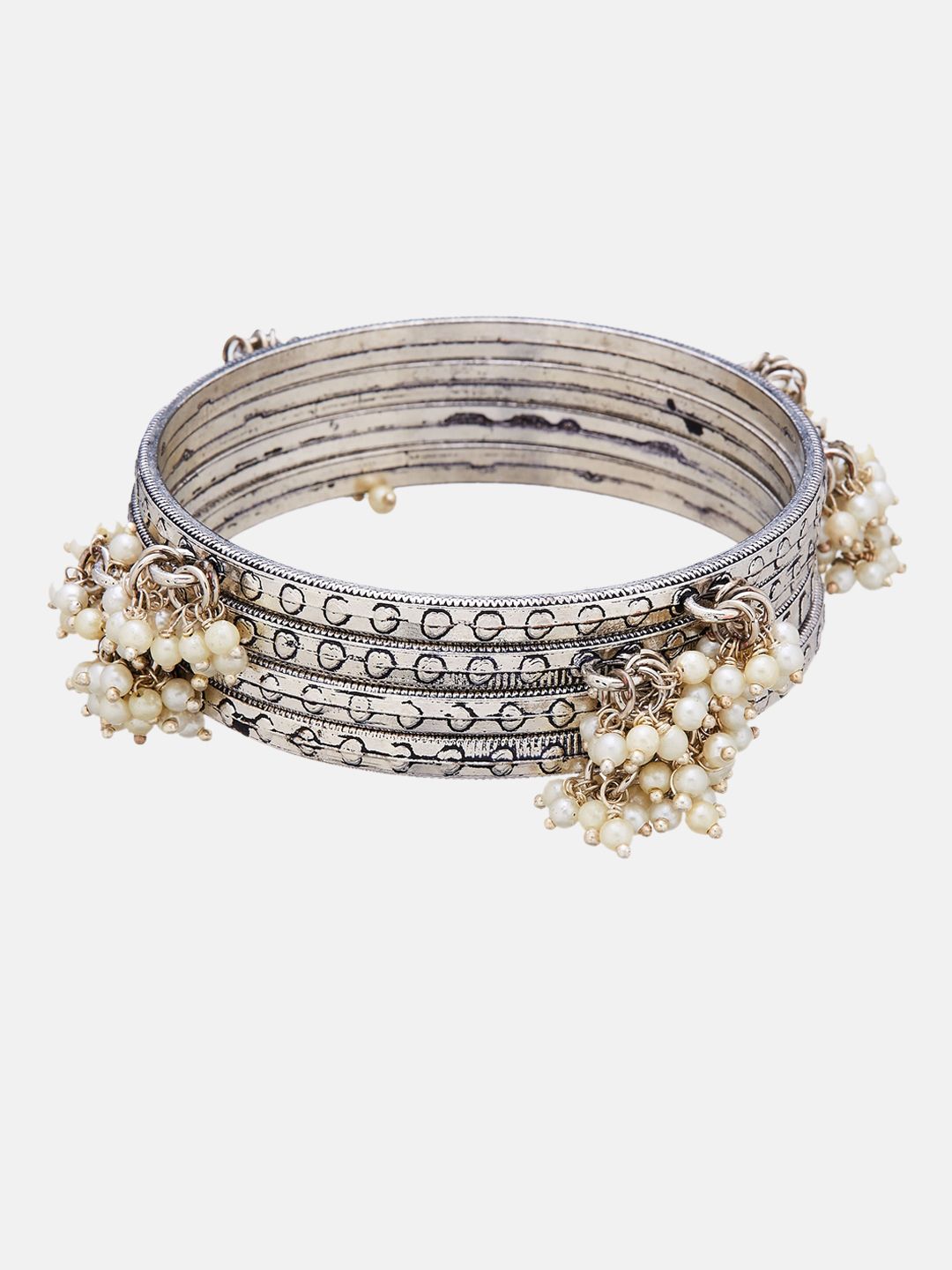 ATIBELLE German Silver-Plated Stone-Studded & Beaded Jewellery Set
