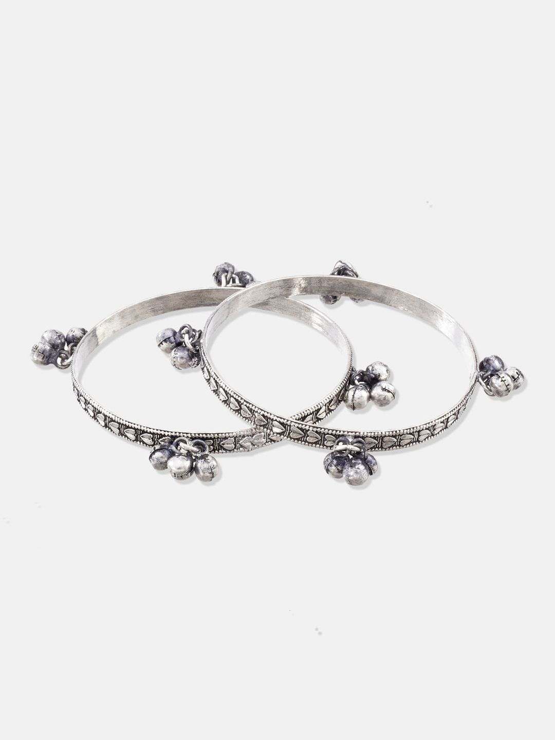 ATIBELLE German Silver-Plated Stone-Studded Floral Shaped Bangle & Necklace
