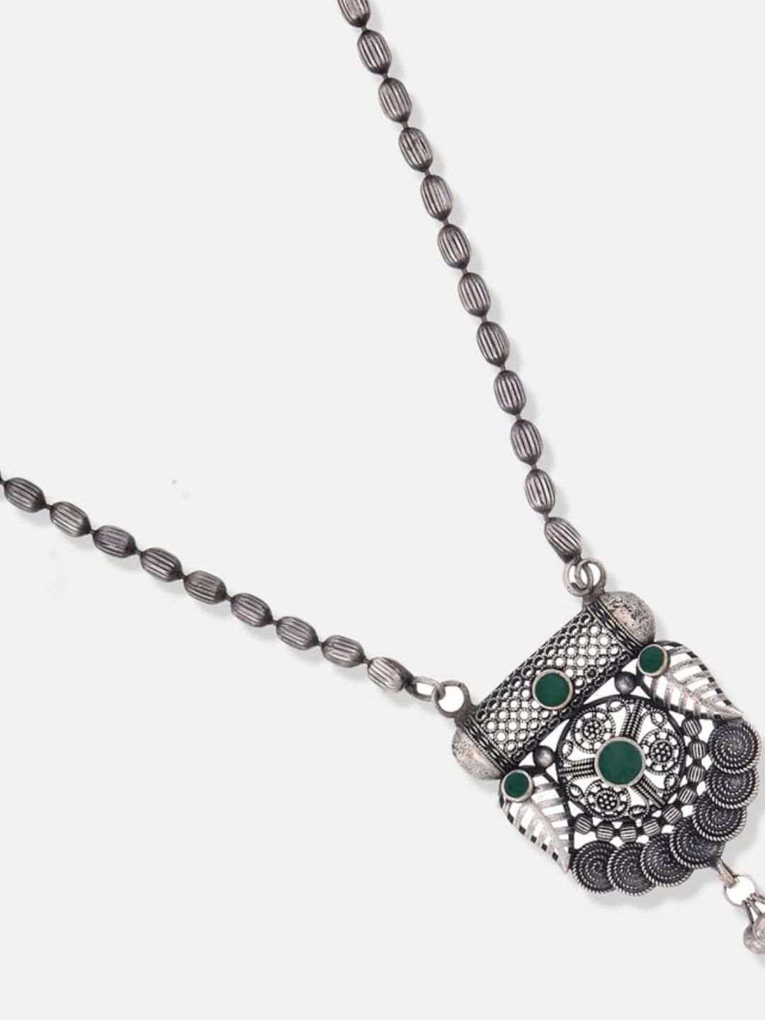 ATIBELLE German Silver-Plated Stone-Studded Floral Shaped Bangle & Necklace