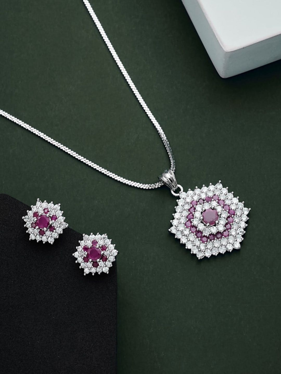 ATIBELLE Silver-Plated Cubic Zirconia Studded Jewellery Set