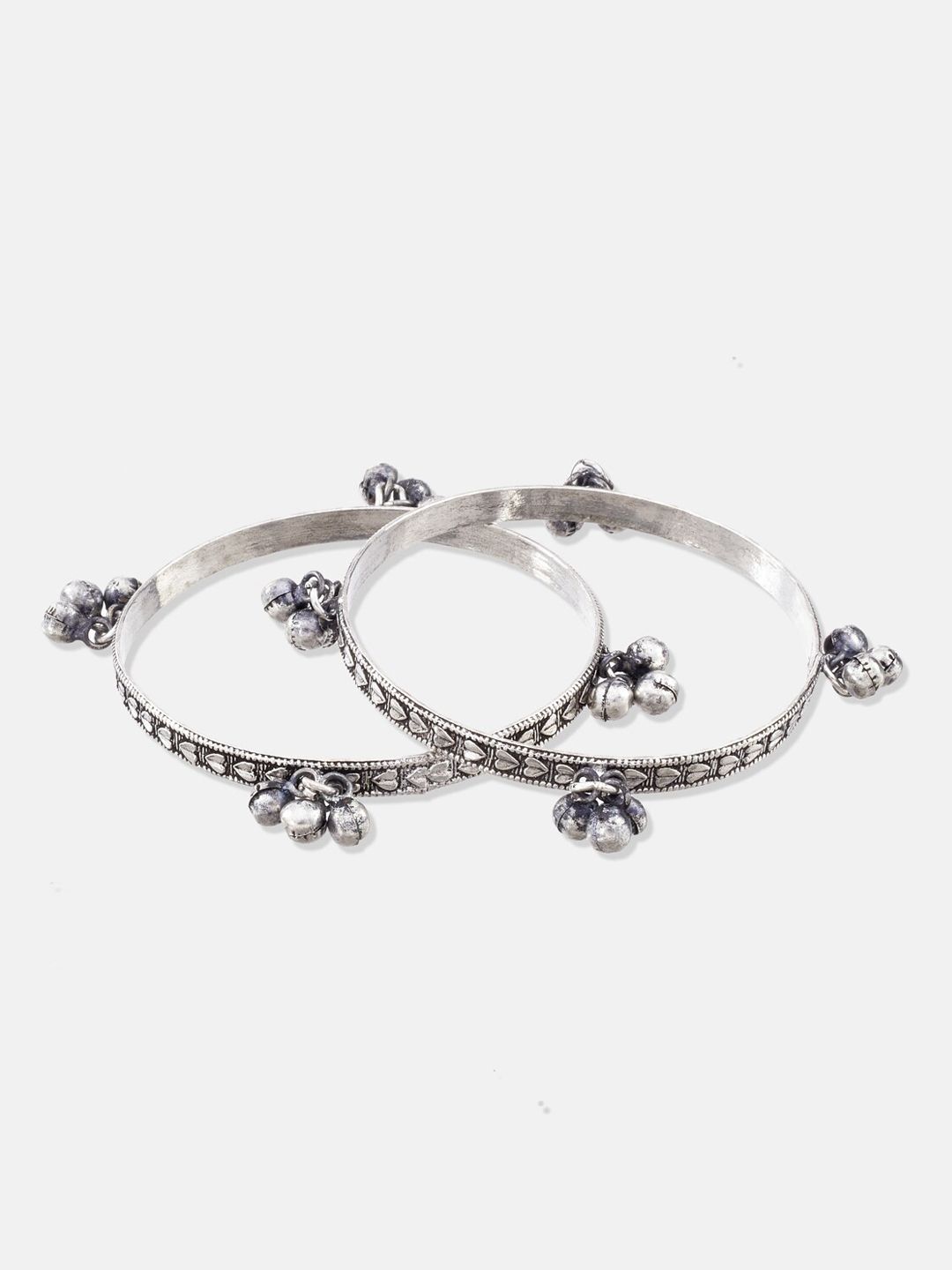 ATIBELLE German Silver-Plated Stone-Studded Floral Shaped Bangle & Necklace