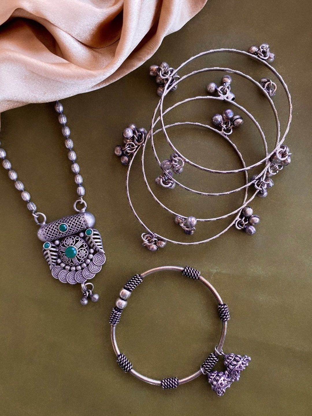 ATIBELLE Silver-Plated Stone Studded Jewellery Set