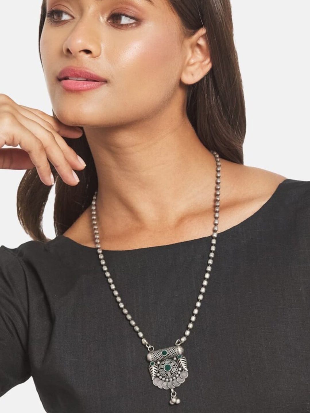 ATIBELLE German Silver-Plated Stones Studded Beaded Jewellery Set
