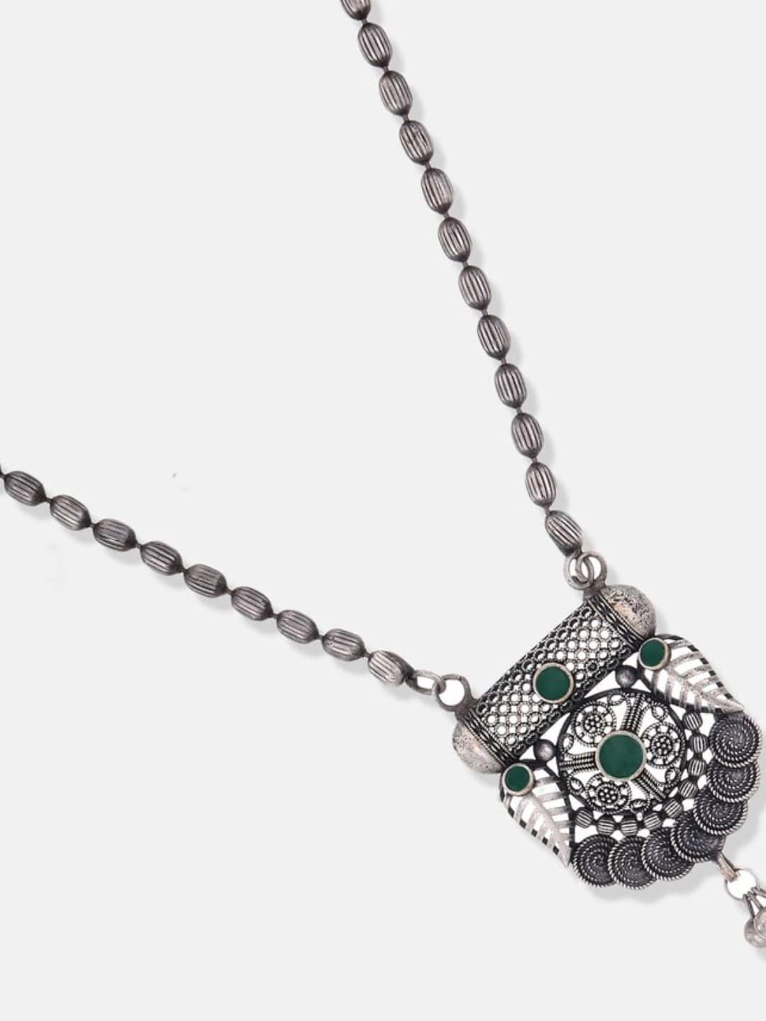 ATIBELLE German Silver-Plated Stones Studded & Beaded Bangle & Necklace Jewellery Set
