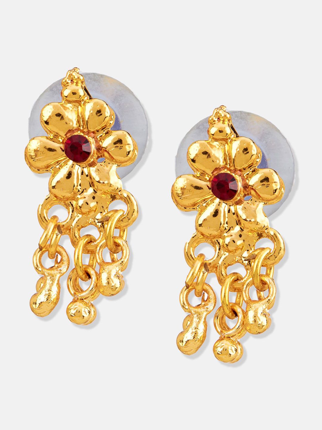 ATIBELLE Gold-Plated Stone Studded & Beaded Floral Shaped Choker Jewellery Set