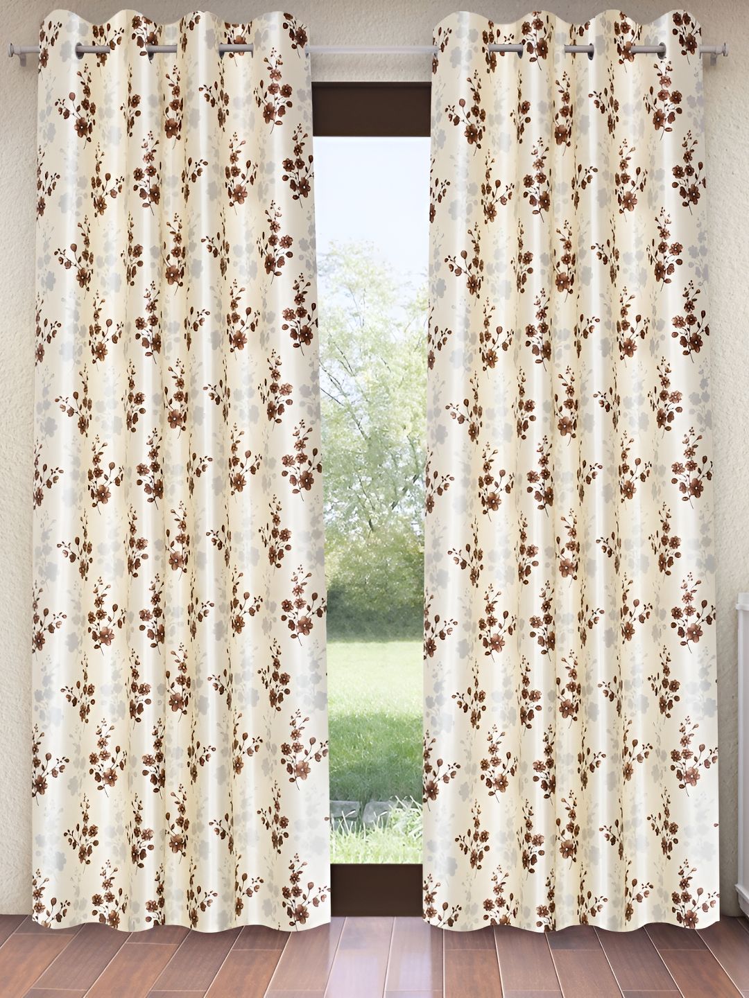 Home Sizzler Cream & Brown 2 Pieces Floral Window Curtain-image-45