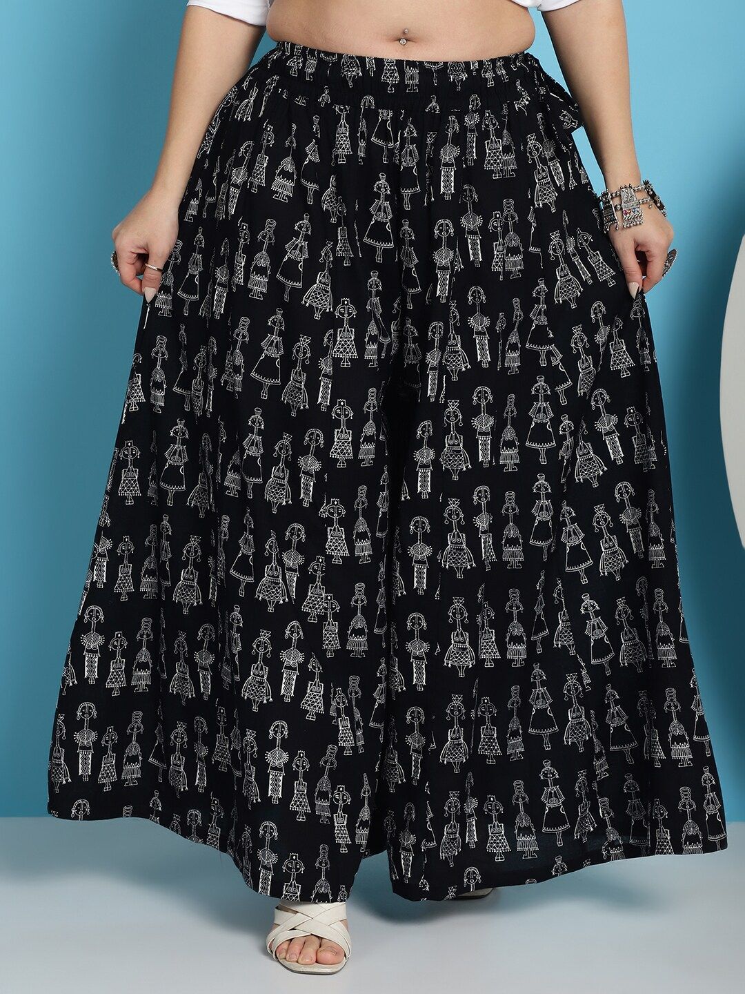 TAG 7 Ethnic Motifs Printed Pure Cotton Flared Ethnic Palazzo-picture-15