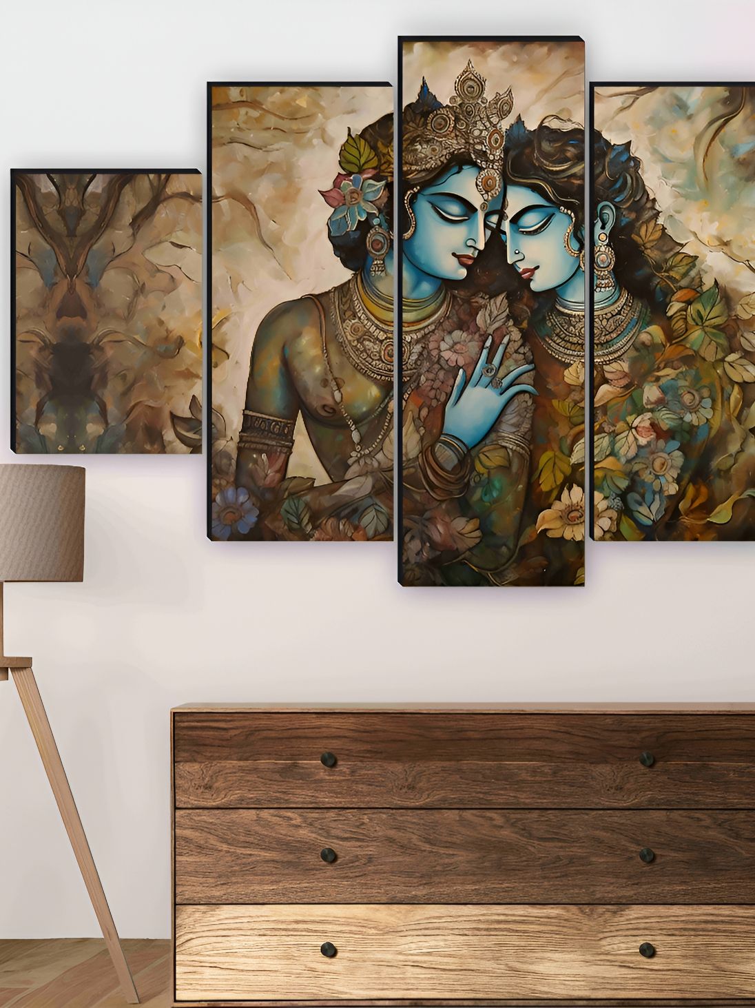 SAF Blue & Brown 5 Pieces Wooden Radha krishna Wall Arts-picture-15