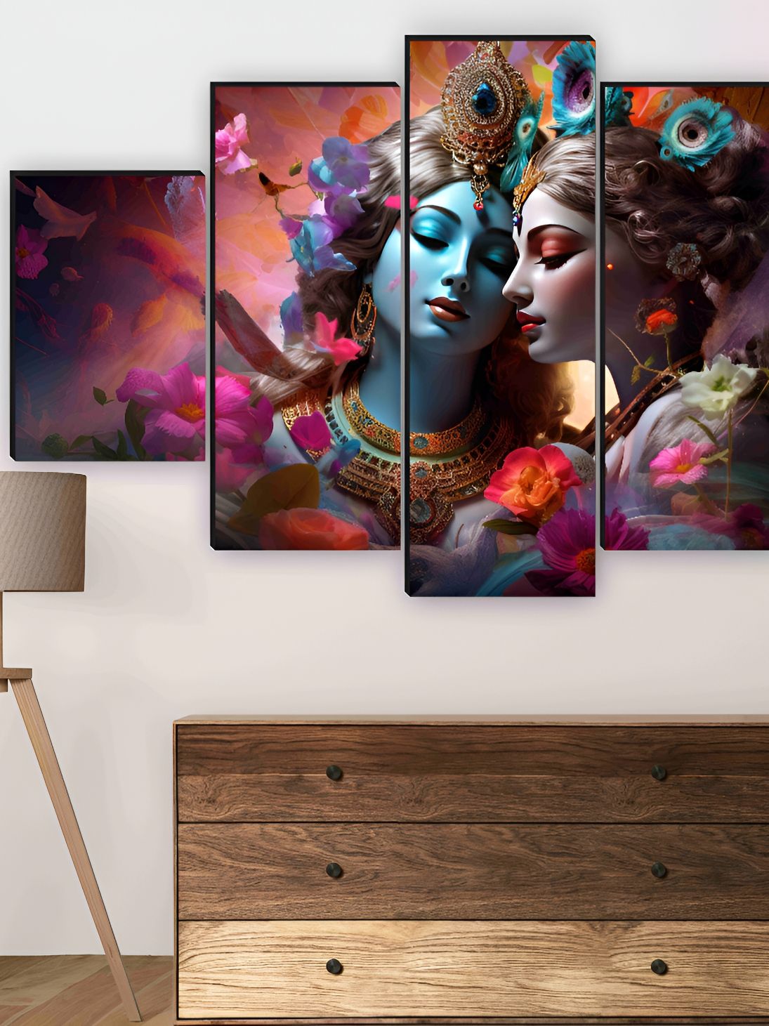 SAF Blue & Pink 5 Pieces Wooden Radha krishna Wall Arts-picture-22