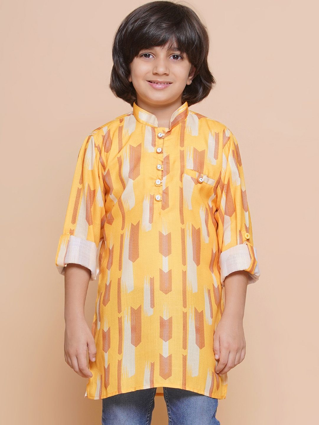 Aj DEZInES Boys Geometric Printed Mandarin Collar Cotton Kurta-picture-18