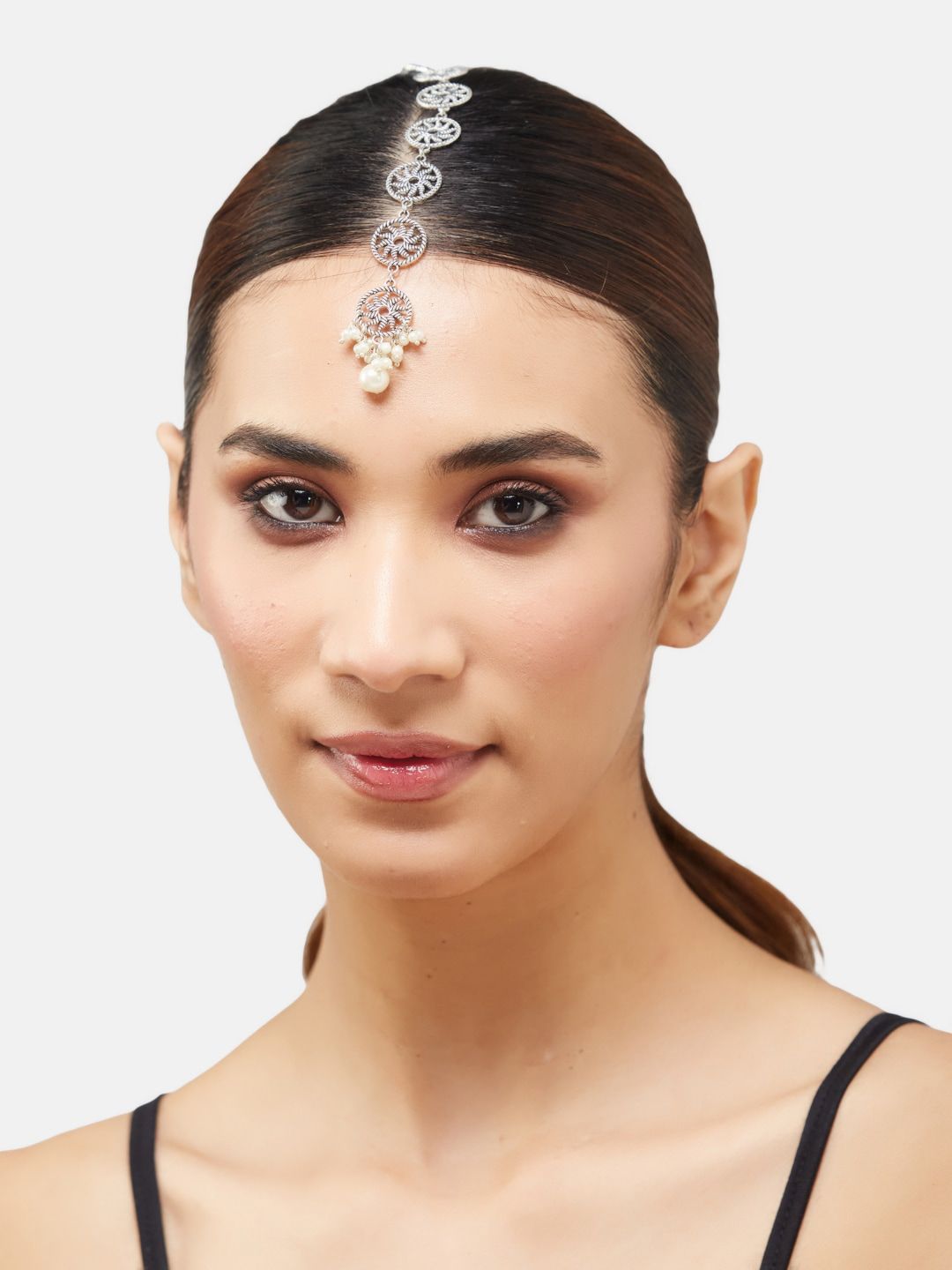 ATIBELLE German Silver-Plated Stone-Studded & Beaded Jewellery Set
