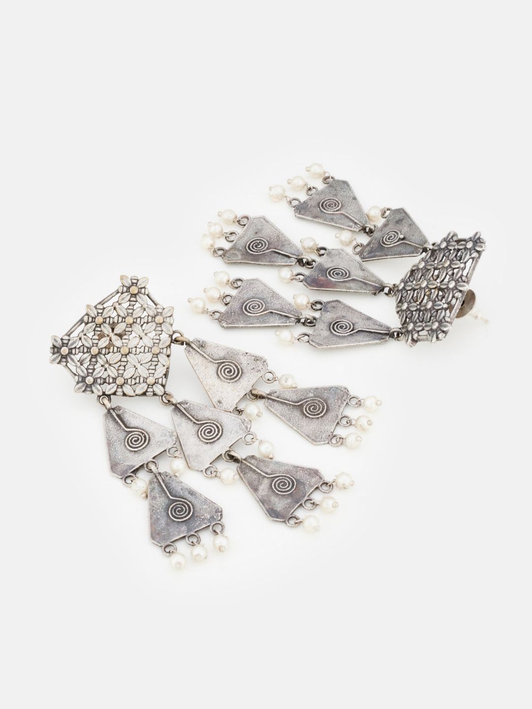 ATIBELLE Set Of 14 Silver-Plated Stone Studded & Beaded Jewellery Set