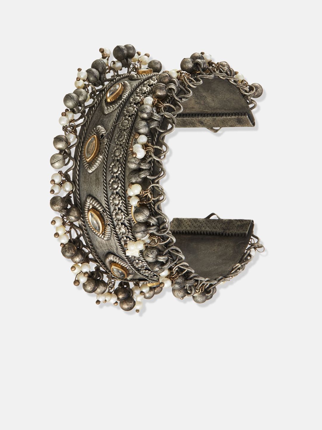 ATIBELLE German Silver Plated Stone-Studded & Beaded Jewellery Set