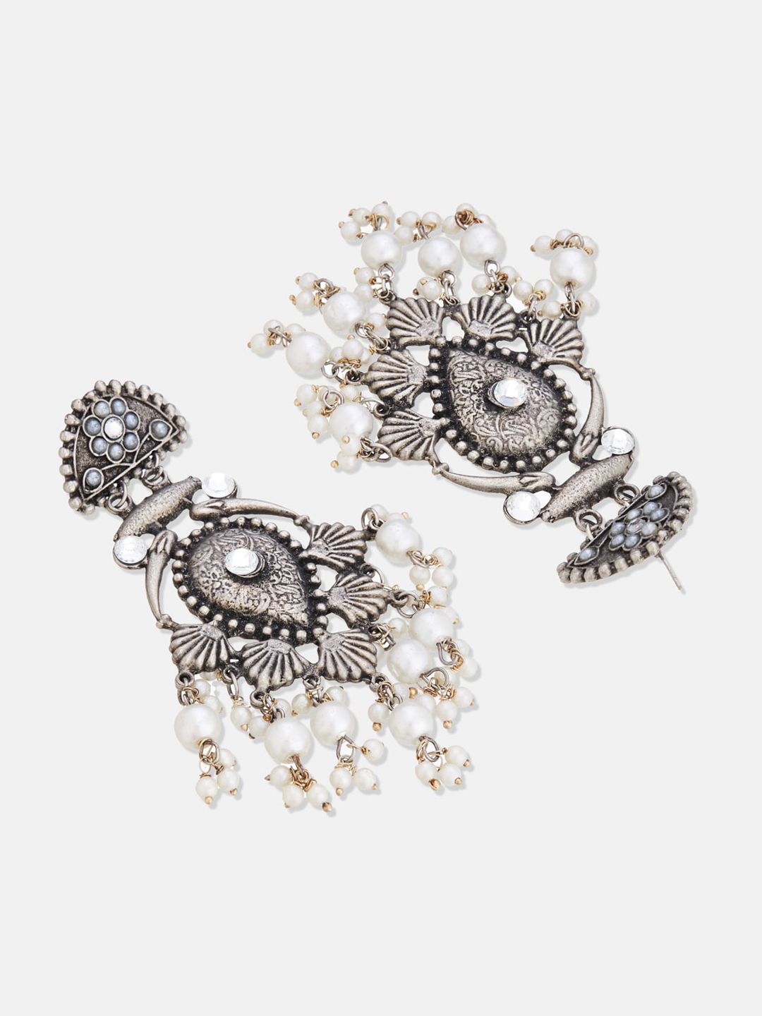 ATIBELLE German Silver Plated Stone-Studded & Beaded Jewellery Set