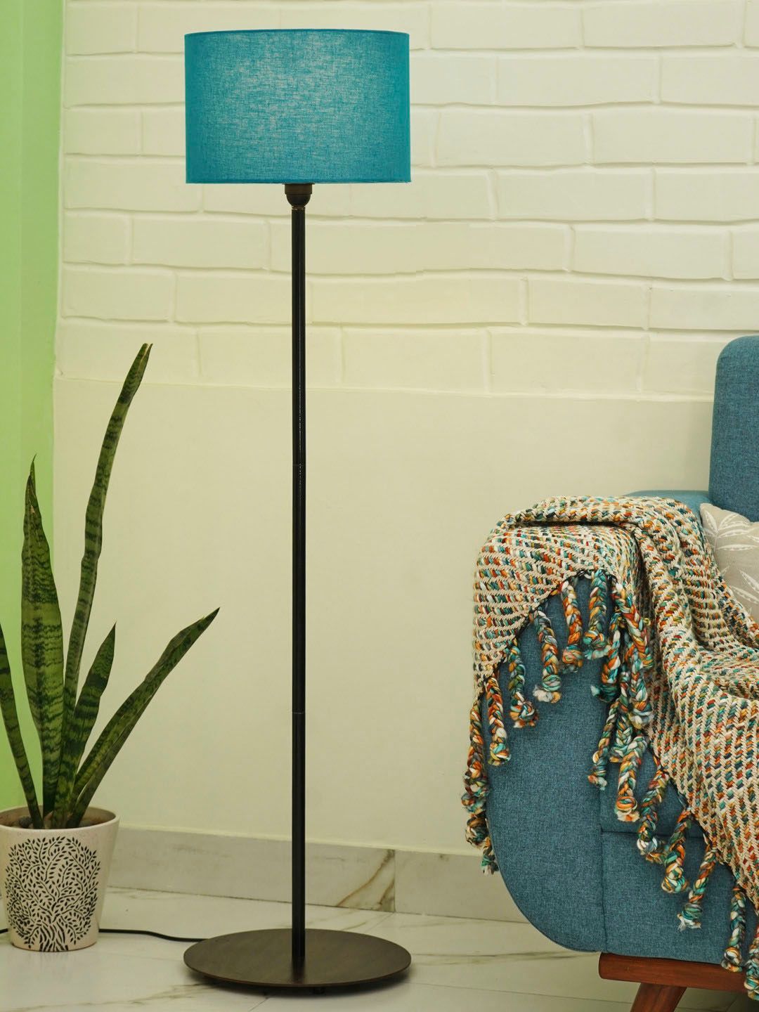 Crosscut Blue & Black Metal Cylinder Shaped Floor Lamp-picture-40