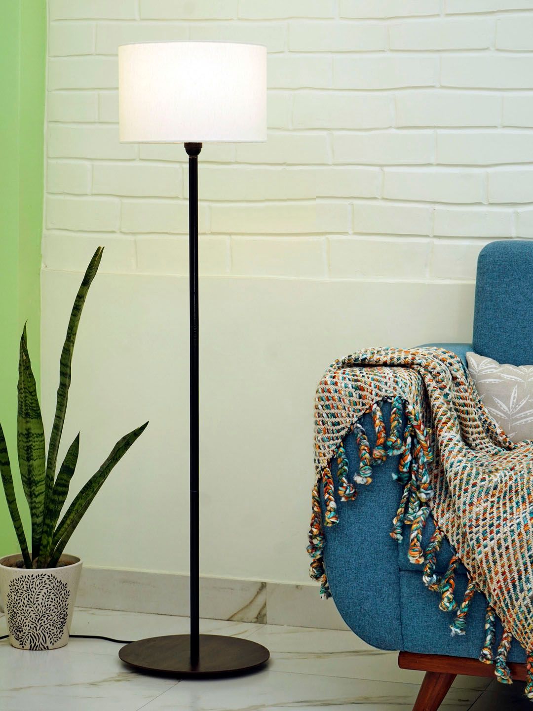 Crosscut Minimalist White & Black Metal Cylinder Shaped Floor Lamp-picture-53