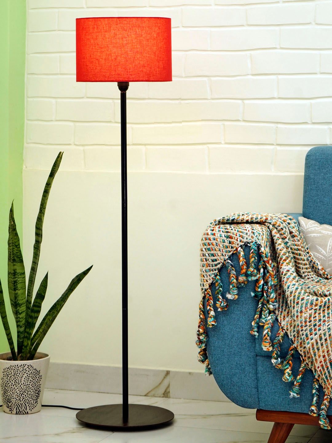 Crosscut Minimalist Red & Black Metal Cylinder Shaped Floor Lamp-picture-57