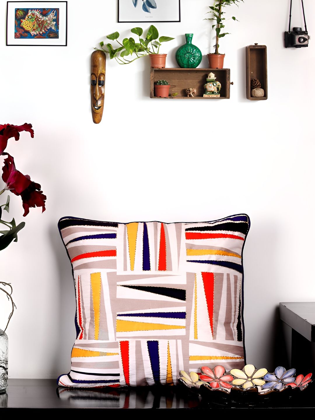 NISRAG HOME Yellow & Red Abstract Square Cushion Cover-picture-12
