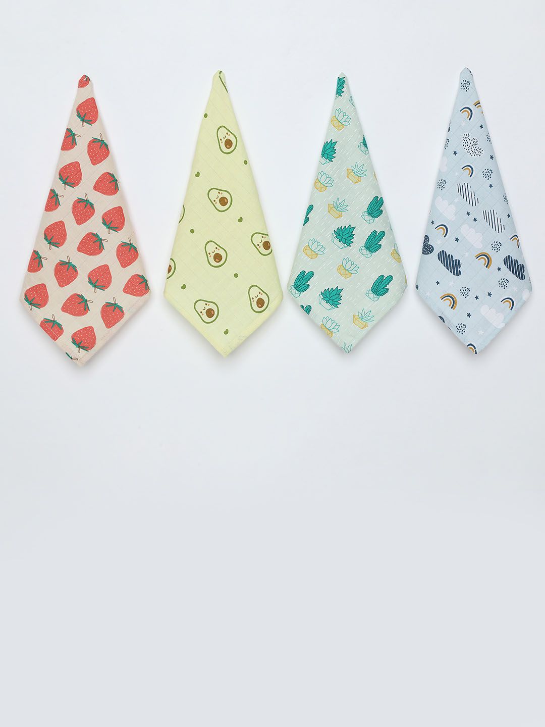 The Boo Boo Club Kids 4-Pcs Green & Blue Prunted Organic Cotton Face Towel-picture-21